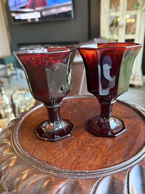 2 Vintage Independence Glass Octagonal Ruby Wine Glass UV Reactive