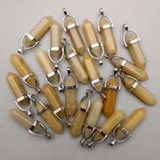 Wholesale 24pcs Natural Stone Yellow Jade Hexagonal Pendulum Pendant Bead 32x8mm