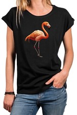 Damen T-Shirt mit Flamingos Modisches Kurzarm Top Sommer Motiv 100% Baumwolle