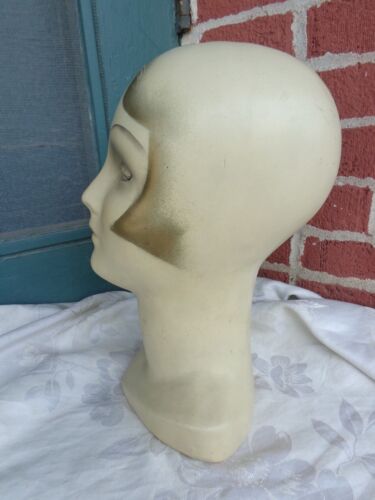 RARE VINTAGE ART DECO FLAPPER GIRL STORE DISPLAY LADY CHALK MANNEQUIN HEAD  - Afbeelding 1 van 9