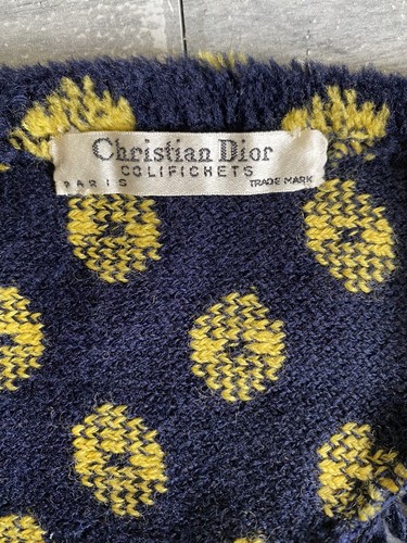 Christian Dior COLIFICHETS 50s 60s Polka Dot Pom Shawl Wrap Cape Navy Yellow - Picture 6 of 15