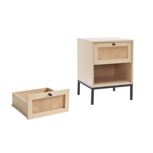 Rattan Nightstand with Drawer, Bedside Wood End Table for Bedroom & Living Room - Picture 6 of 12