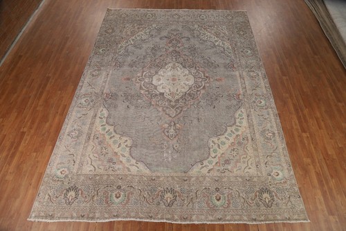 Vintage Gray Traditional Wool Tebriz Handmade Living Room Rug Area Carpet 9x13 - Picture 21 of 24
