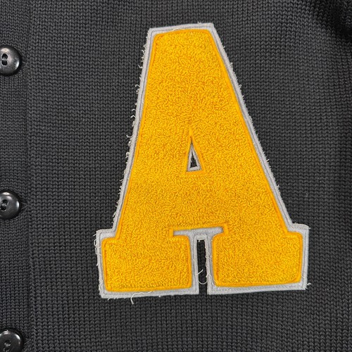 Cardigan vintage anni 60 Letterman lana Logan maglieria nero giallo A - Foto 4 di 7