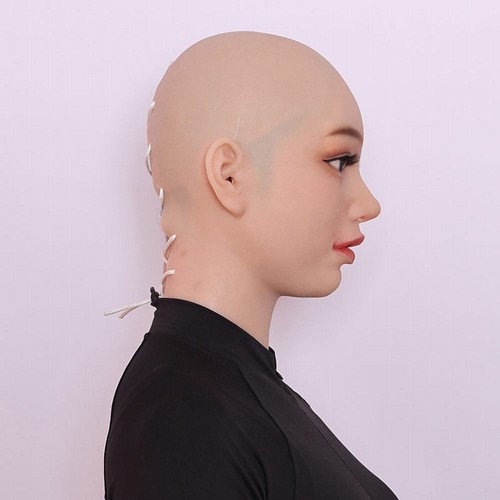 Silikon Kopfbedeckung weiblich Make-up mit Augen Cosplay tragen Transgender Maske - Bild 5 von 12