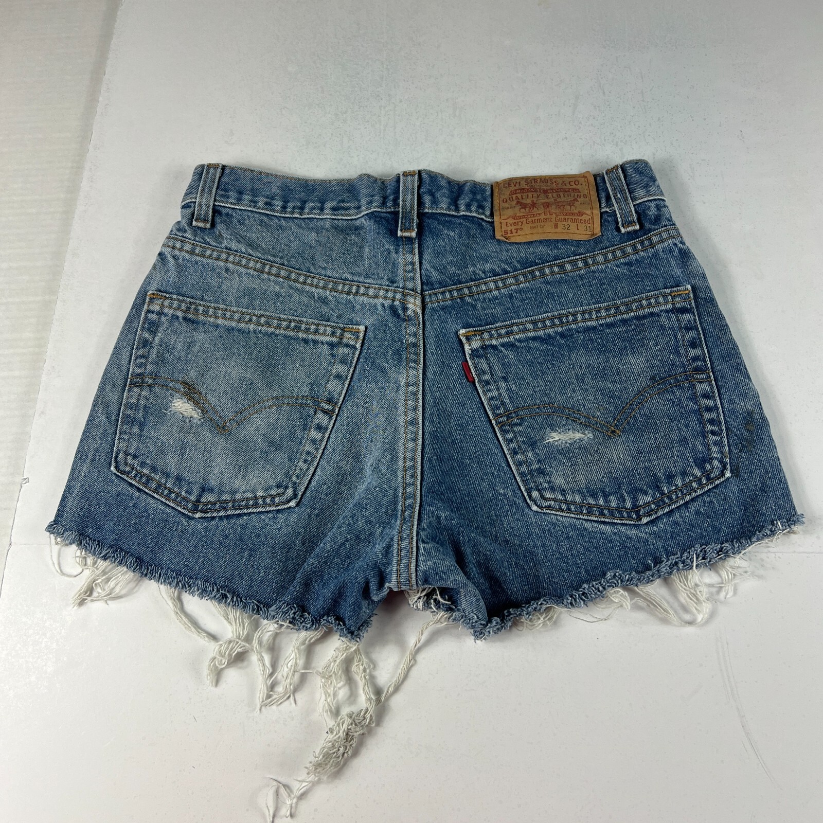 VTG 90s Levi's Jean Shorts Mens 30* 517 Blue Cut Off Thrashed Denim Jorts Tag 32