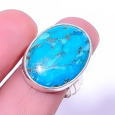 Copper Blue Turquoise - Arizona 925 Sterling Silver Ring s.8 R6076-3