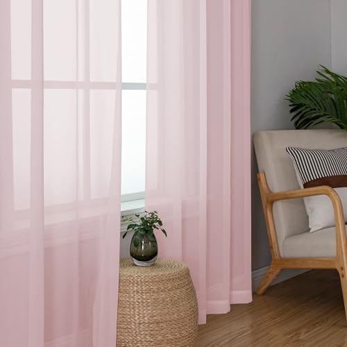 Light Pink Sheer Curtains 63 Inch Length 2 42"W x 63"L (Pack of 2) Blush - 第 3/8 張圖片