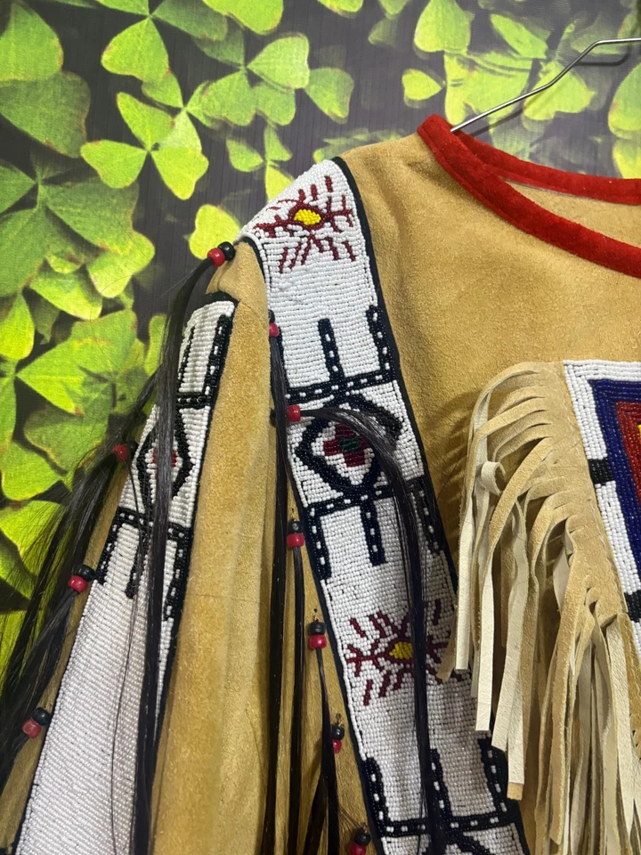 Cappotto camicia da guerra in camoscio con perline giacca con frange stile na... - Immagine 3 di 4