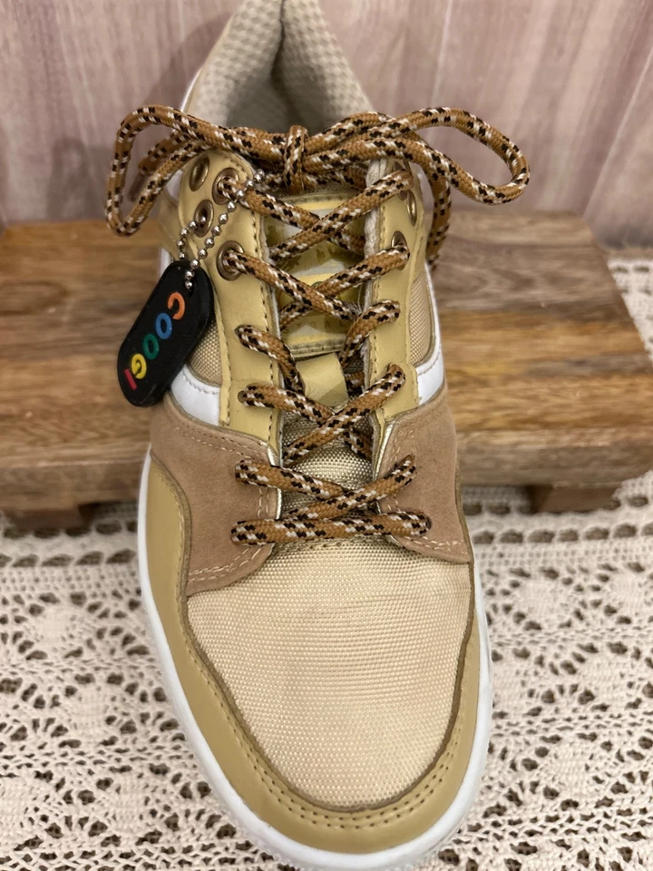 Винтажный COOGI золото кожи и замши низкий верхний кроссовок Coogi логотип ярлык размер 6,5 - Изображение 2 из 4