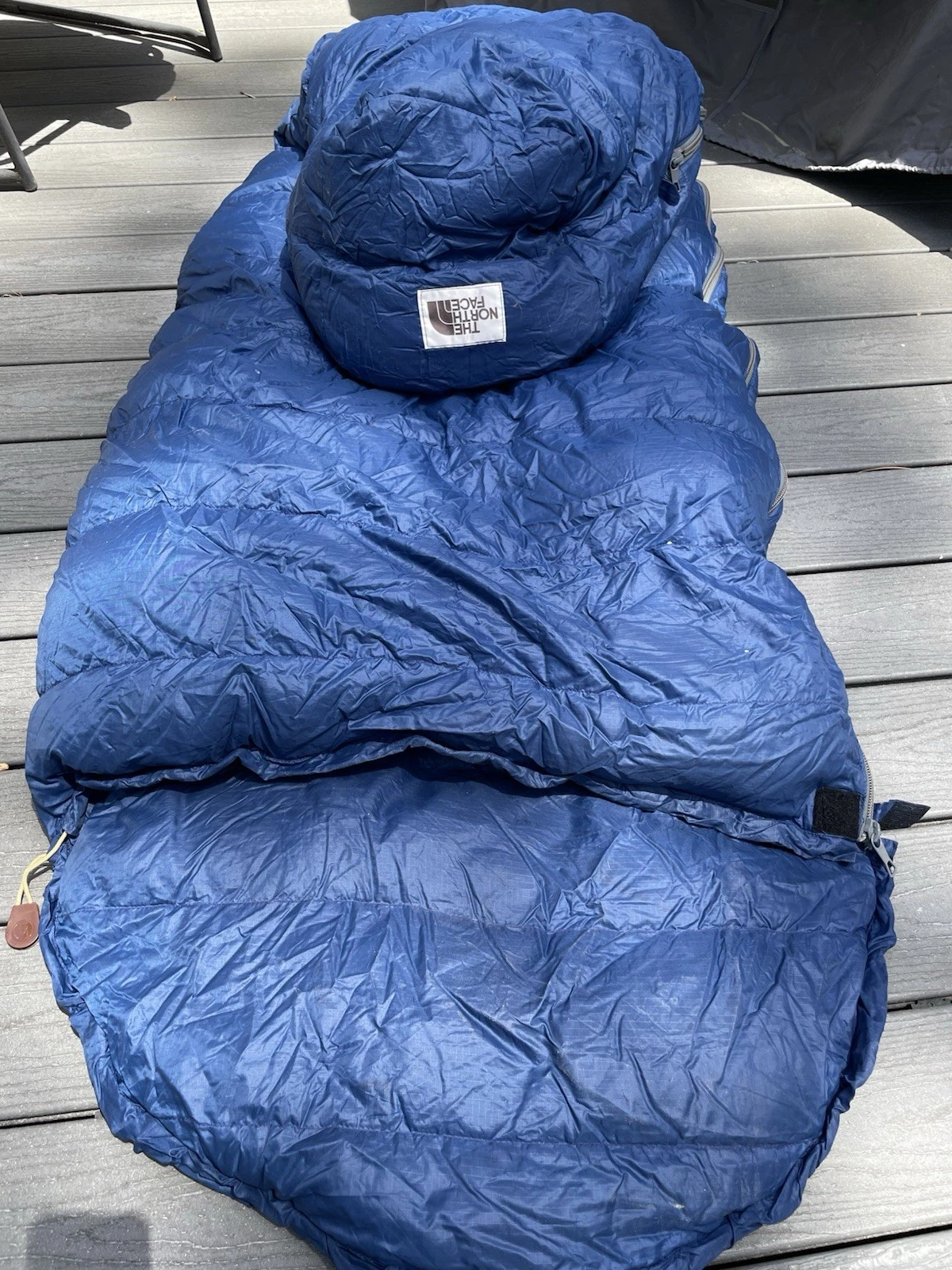 Vintage ‘77 NORTH FACE Brown Label Goose Down Mummy Sleeping Bag Cobalt Blue USA
