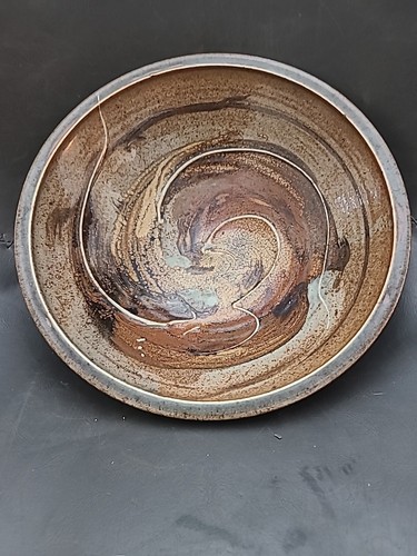 Vintage Ton Keramik Schale glasiert gewirbelte Erdtöne - Bild 3 von 8