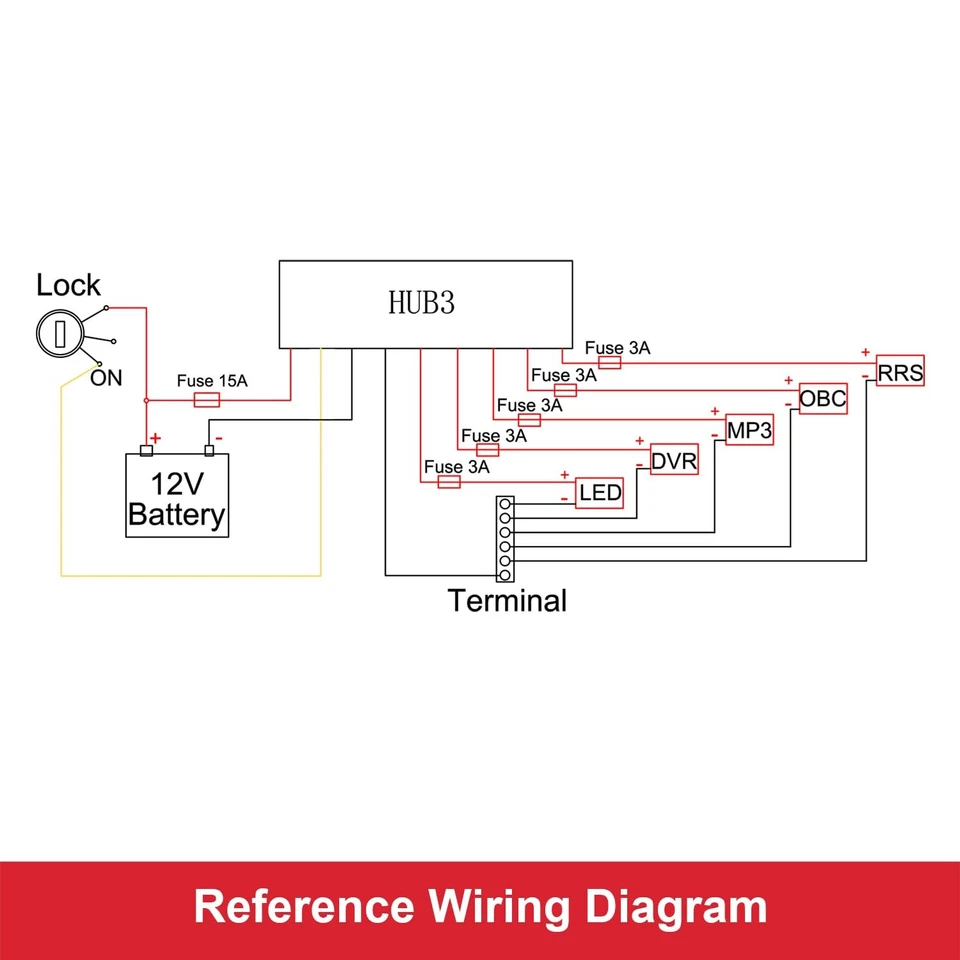 Power Hub 3 Power Distribution System Kit, DC 12V 15A Motorcycle Power Distri... - Image 4 of 4