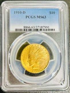 1910 D US American $10 Eagle Indian Head Gold Coin $10 Dollars MS63 PCGS