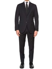 SARTORIA PARTENOPEA Black  Napoli  Wool Super 120  s Unlined Suit