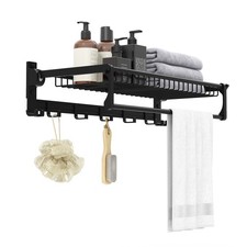 Foldable Towel Rack for Bathroom Wall Mounted Towel Holder Organizer Black