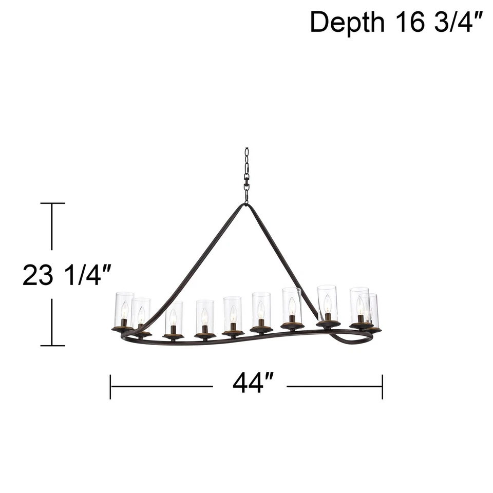Heritage Bronze Linear Pendant Chandelier 44" Wide Rustic Glass 10-Light Fixture - Image 4 of 4