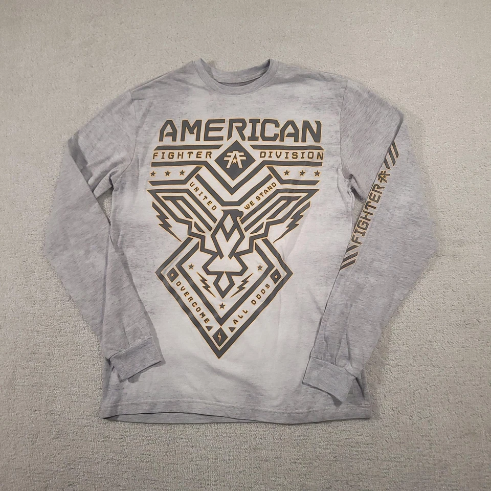American Fighter Division Shirt Mens Medium Gray Long Sleeve Graphic Buckle - Image 2 of 4