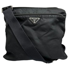 Prada Nylon Tessuto Triangle Logo Shoulder Bag Women Black One Size 743093