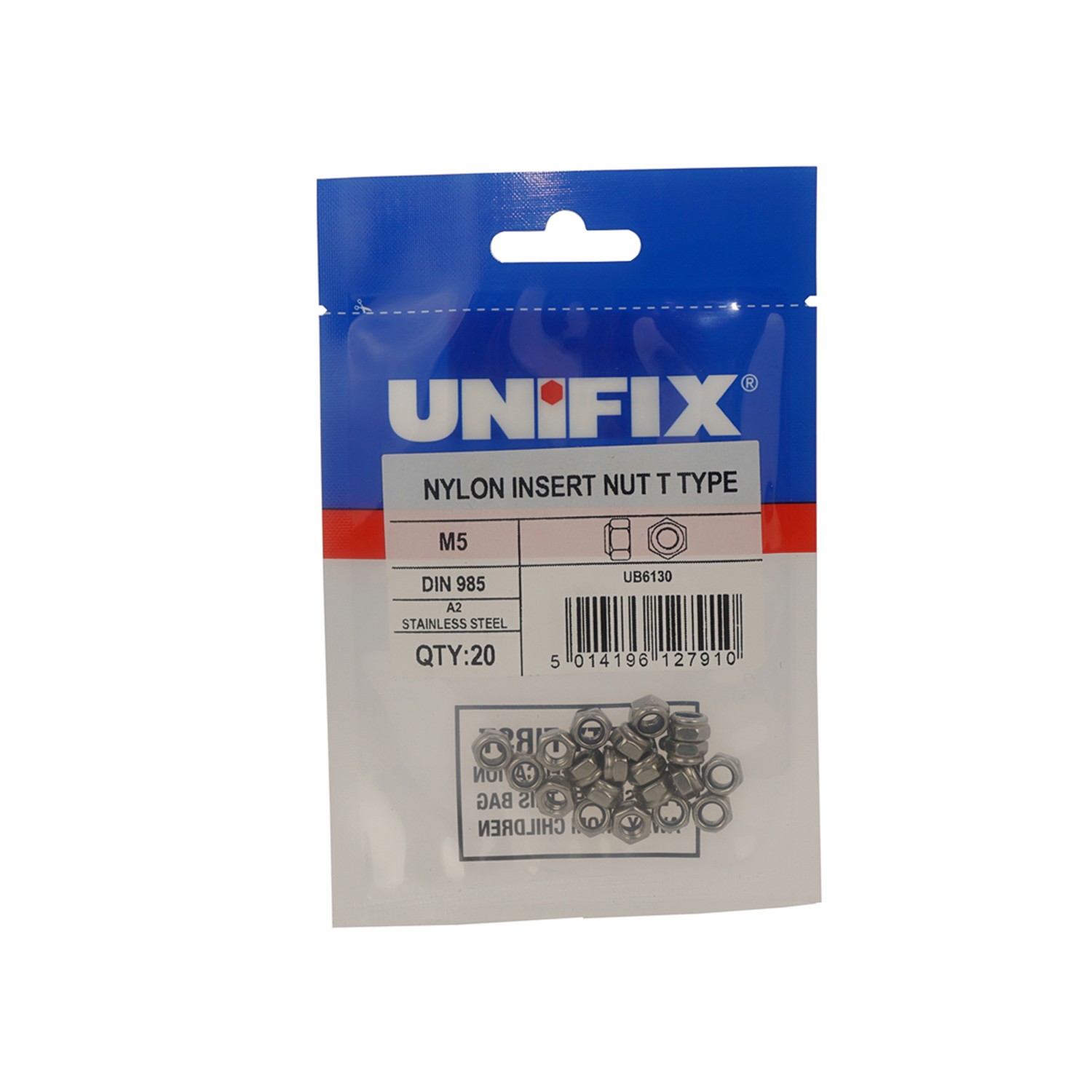 Unifix A2-304 St/St Nylon Insert Nuts M10 x 1.50 - Bag of 5