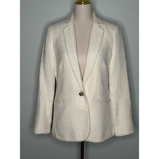 Ann Taylor Cream Tweed Blazer Metallic Thread Single Button Size 10