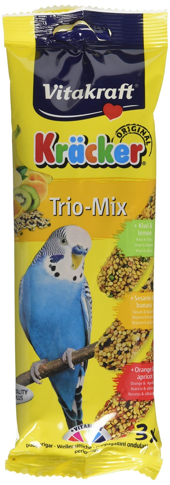 Vitakraft Budgie Kracker Bird Food Orange-Apricot/Kiwi-Cit/Sesame-Banana, Pack