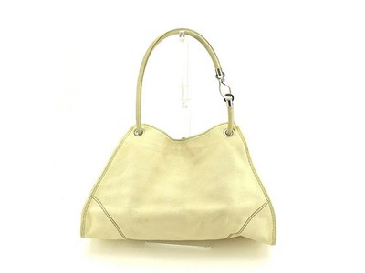 TOD'S Leder One-Shoulder Bag Ivory Silver Stitch Vintage T12824 Gebraucht