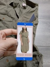 Teddi Rose Dress Womens Large Green Button Down Belted Tencel Pockets