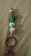 Multicolor Cactus Bead Keychain with Detachable Keyring and Trigger Clip