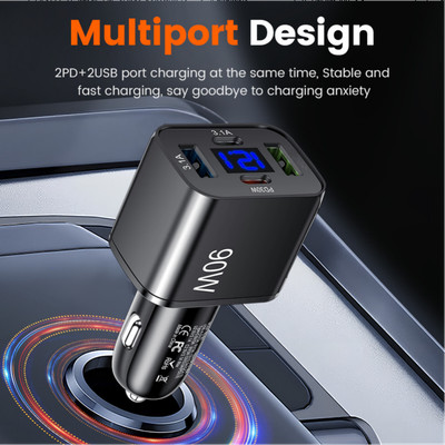 90W Auto Adapter USB C Autoladegerät LED Spannungsanzeige Reise Laden Tragbar