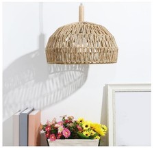 Woven Rattan Pendant Lampshade, Boho Chandelier Shade Brown Natural Rope Design