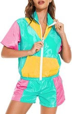Women's Vintage 80s 90s 2 Piece Outfit Retro Neon Windbreaker Tracksuit Theme...