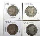 Lot of 4 Barber Half Dollars : 1907 1907-D 1907-O 1907-S