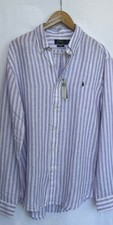 NEW Polo Ralph Lauren Striped Button Shirt Men XL Linen Light Purple/ White NWT