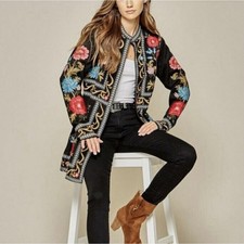 Savanna Jane Women's Small Floral Embroidered Open Jacket