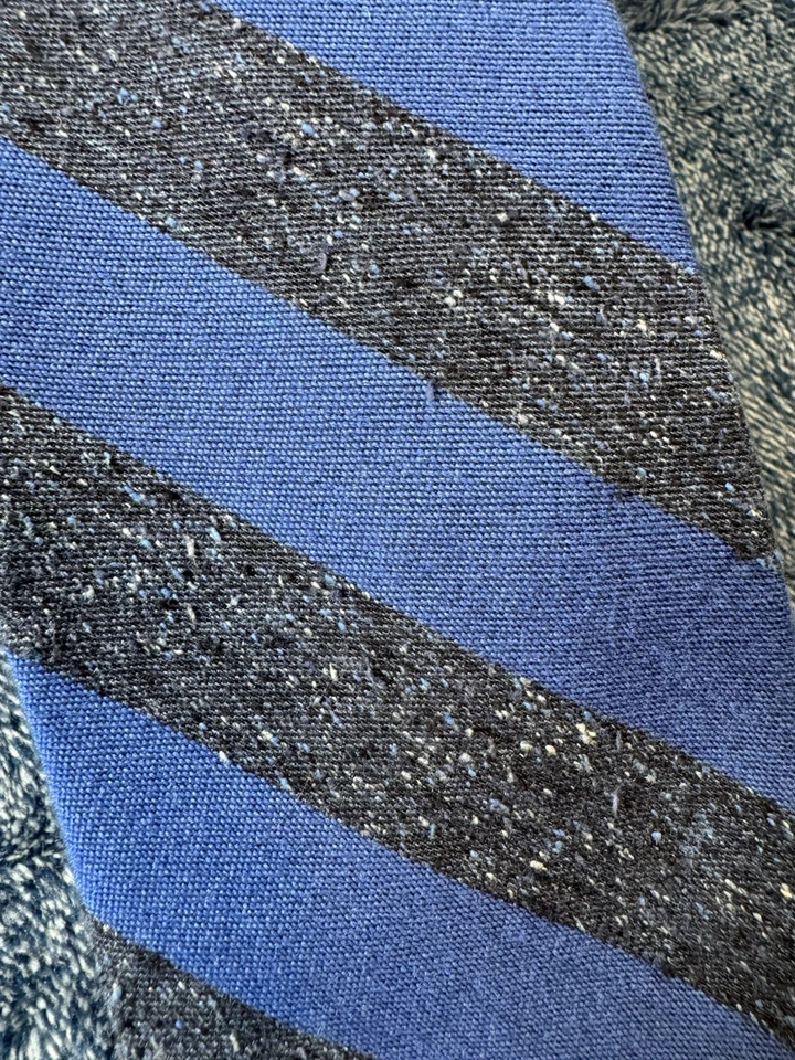 Gitman Bros 领带男式领带蓝色灰色条纹美国制造重型针织 — 第 3/4 张图片