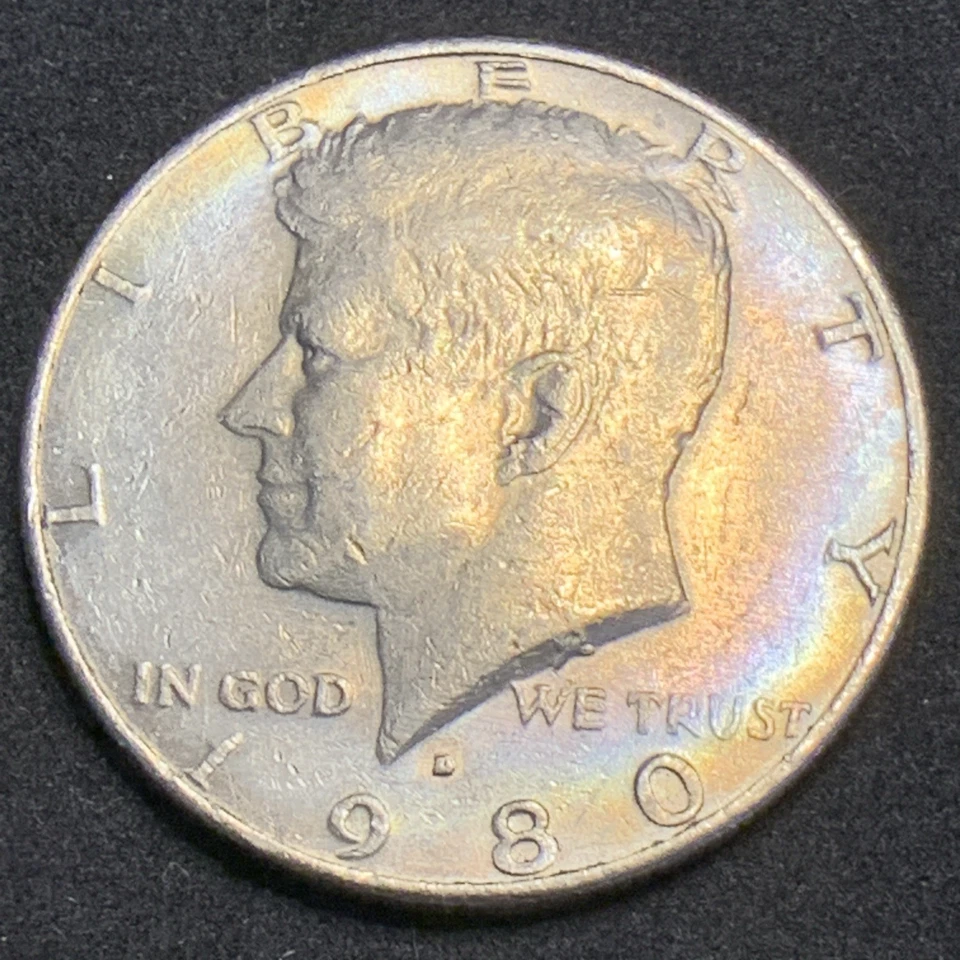 1980 “D” 50c Kennedy Half Dollar - Rainbow Rim Toning!! - Image 2 of 4