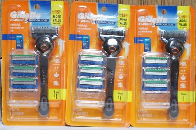 Gillette Fusion 5 Proglide Refill Cartridges 4 Count + Handle  (Lot Of 3)