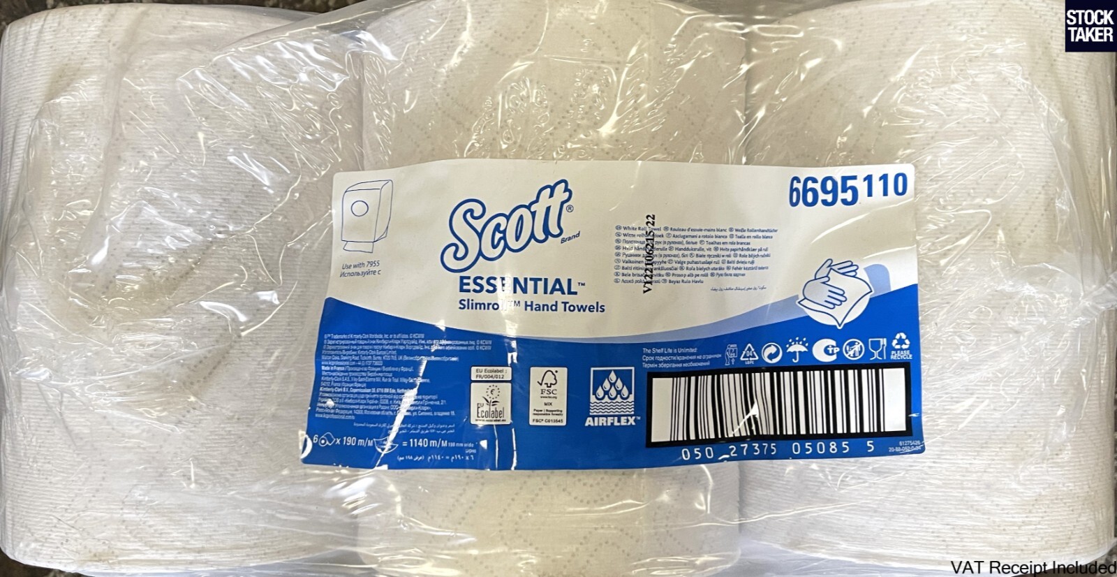 (6-Rolls) Scott 6695 Essential Slimroll Rolled White Paper Hand Towels (VAT Incl