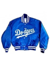 Women's LA Sofia Carson Dodgers Bomber Satin Blue Jacket for Ladies Gift