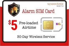 SpeedTalk $5 Alarm SIM Card 5G 4G GSM Home Business Alarm Security System 30-Day