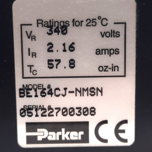 Parker BE164CJ-NMSN Brushless Servo Motor, NEMA 16, 340VDC 2.16A, 3.6lb-in, 200W - Picture 2 of 7