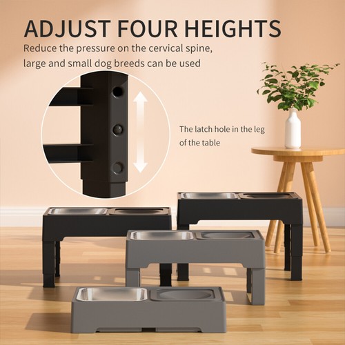 Double Dog Cat Bowls Elevated Feeder Raised Lifted Stand Adjustable Height - Picture 13 of 17