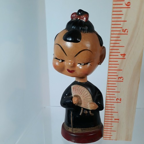 Geisha Nodder Wackelkopf mit Strass Augen Ohren Kokeshi Vintage 6" Japan - Bild 13 von 13