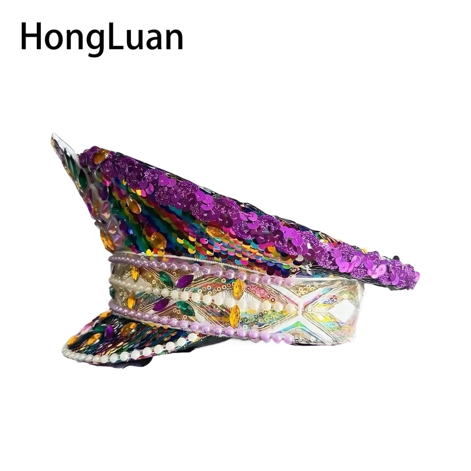 Lujoso Colorido Steampunk Estrás Gorra Perla Capitanes Sombrero para Hombres Carnaval Foto 4 de 4