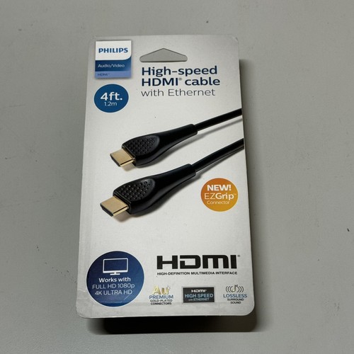 Philips 4' High Speed HDMI Kabel mit Ethernet EZGrip Schwarz für 4K/1080p Neu - Bild 1 von 3