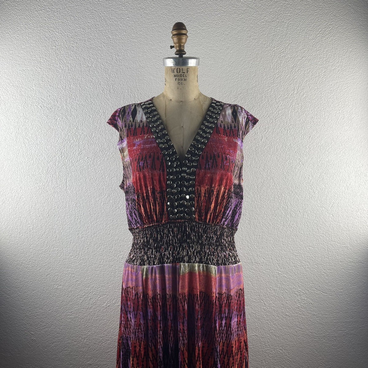 Rabbit Designs l 14 Abstract Tribal Ikat Print Silver Stud Knit Sleeveless  Dress | eBay