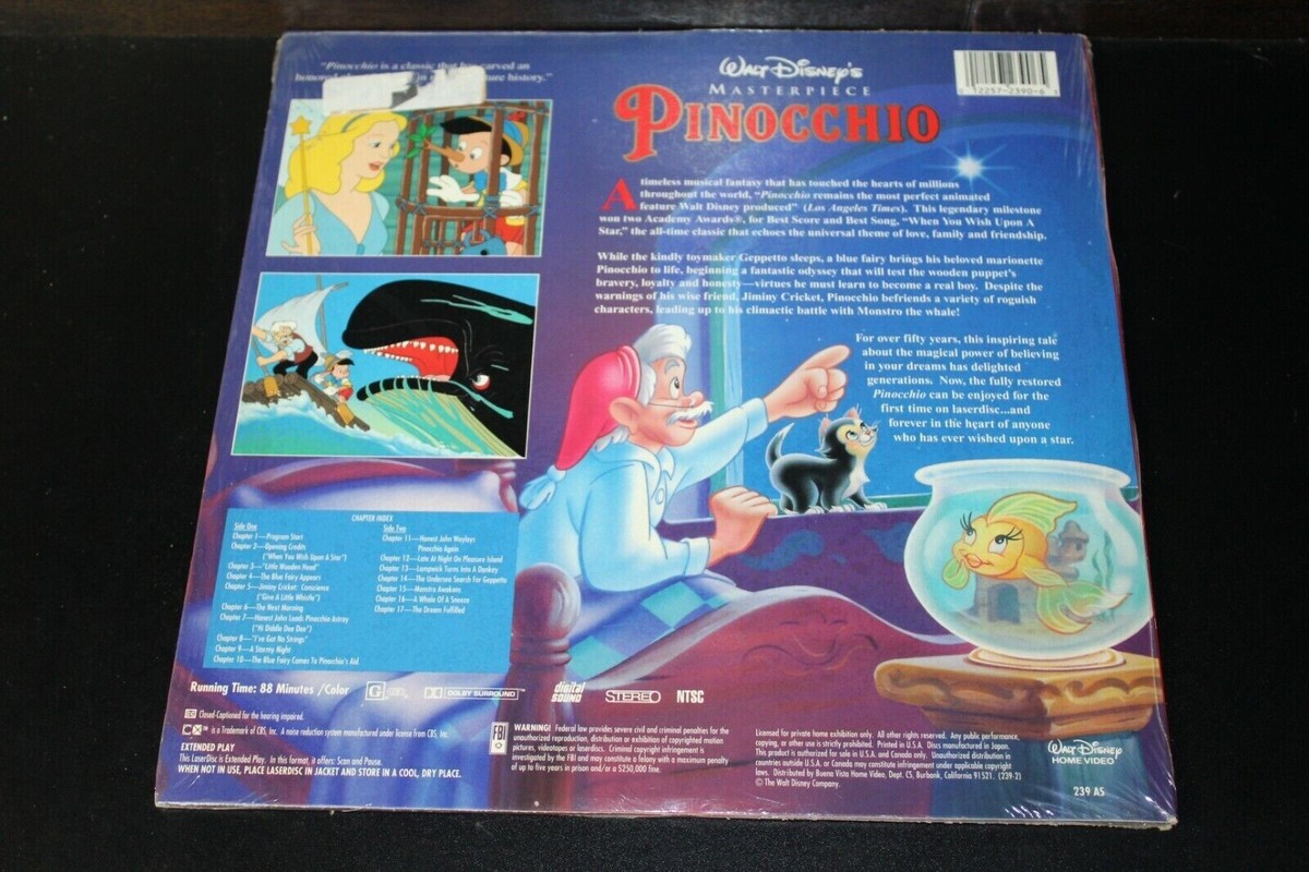 Disney Pinocchio Laserdisc LD Videodisc Original Shrink Restored