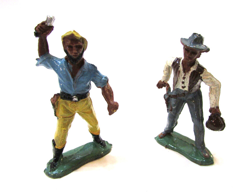 Two Vintage 1970's Hand Painted Cowboys 2" Tall Hard Plastic Western Toy Figure