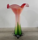 Vintage Murano Style Art Glass Vase - Colorful Calla Lily Design - 15.5x9 inches